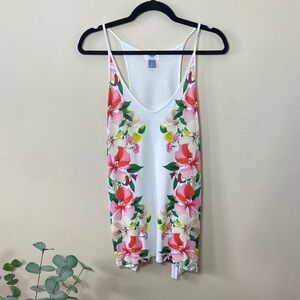 Old Navy White Hot Pink Floral Racerback Tank Women's Large Summer Flowers